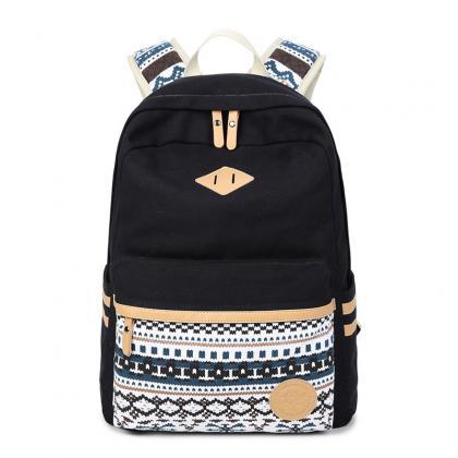 Flower Print Casual Backpack Canvas School Travel..
