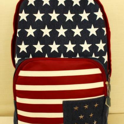 Rivet Stars And Stripes Print Backpack School..