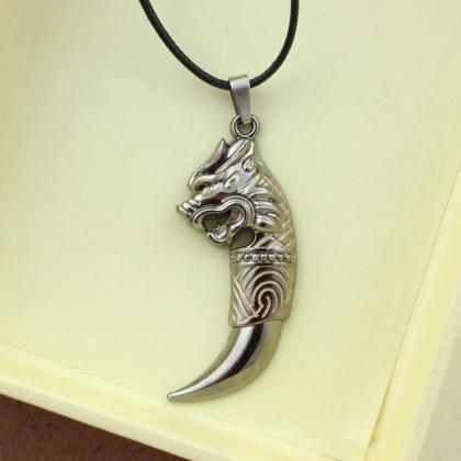 Tooth Of Wolf Titanium Casting Pendant Necklace
