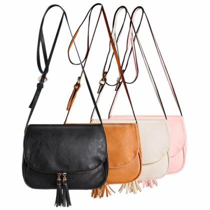 Leather Saddle Shoulder Bag Featuring Zipper And..