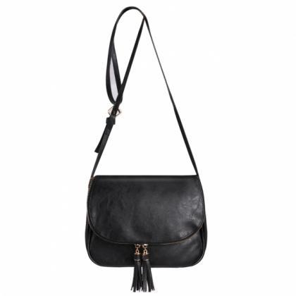 Leather Saddle Shoulder Bag Featuring Zipper And..