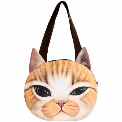 Finejo Fashion Women Cat Head Print Shoulder Bag..