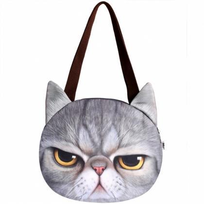 Finejo Fashion Women Cat Head Print Shoulder Bag..