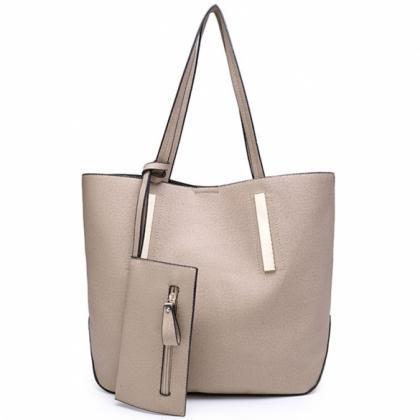 Faux Leather Tote Bag Featuring Lon..