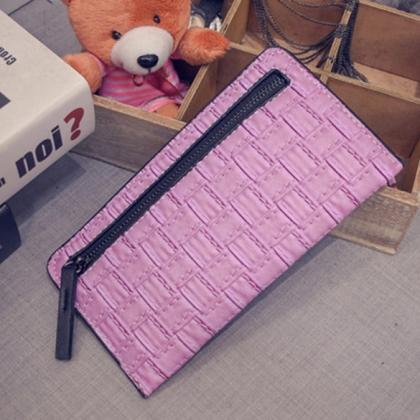 Women Long Wallet Synthetic Leather Clutch Plaid..