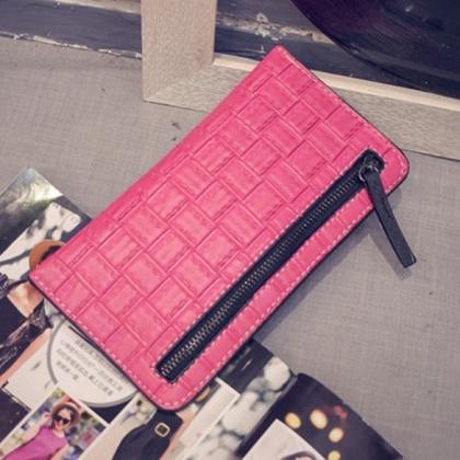 Women Long Wallet Synthetic Leather Clutch Plaid..