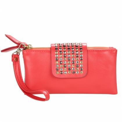 Korean Style Pu Leather Handbag Rivet Lady Clutch..