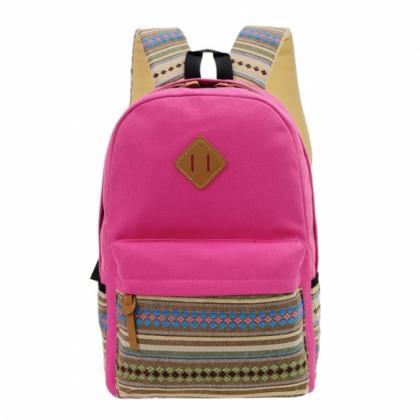 Unisex Canvas Patchwork Backpack National Style..