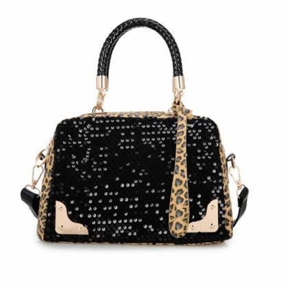 Leopard Sequins Style Designer Handbags Leather..