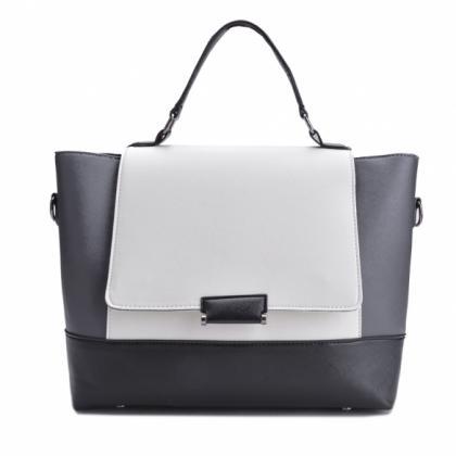 Monochromatic Leather Handbag With Detachable..