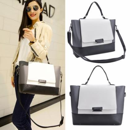Monochromatic Leather Handbag With Detachable..