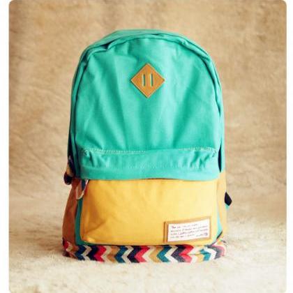 Contrast Color Japanese Style Casual Backpack Bag