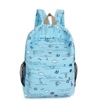 Bright Color Sailing Print Cute School Backpack..