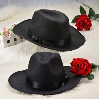 Wool Vintage Fedora Hat with Bow Ac..