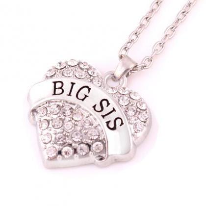 Big Sis Print Heart-shaped Crystal Pendant Jewelry..