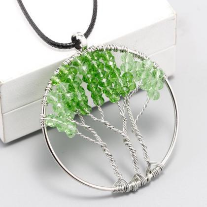 Green Crystal Tree Of Life Diy Leather Chain..