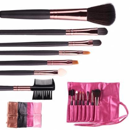 7 Pieces Travel Makeup Brush With Faux Leather..