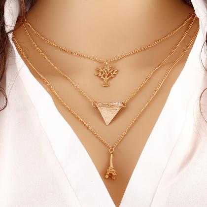 Gold Plated Multi Layer Necklace Featuring Tree ,..