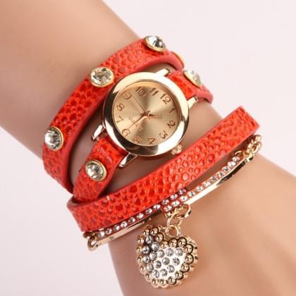 Fashion Women Casual Watches Crystal Faux Leather..