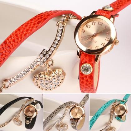 Fashion Women Casual Watches Crystal Faux Leather..