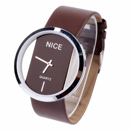 Synthetic Leather Transparent Dial Lady Wrist..