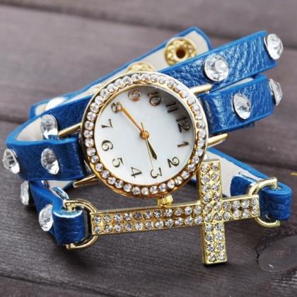 Women Cross Bracelet Watch Quartz Movement Wrist..