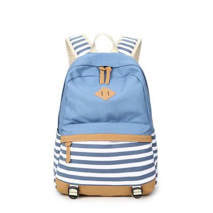 Stripe Print Fashion Canvas Backpack School Travel..