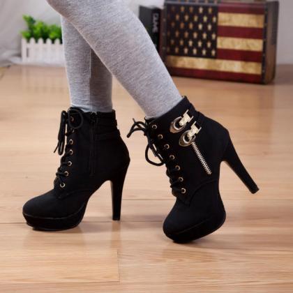 High Platform Lace Up Buckle Sexy Martin Boots..