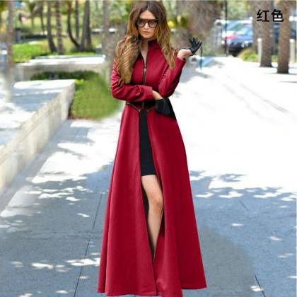 Plus Size Slim Long Sleeves Fashion Long Wool Coat