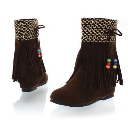 Winter Tassel Increased Beads Short Boots