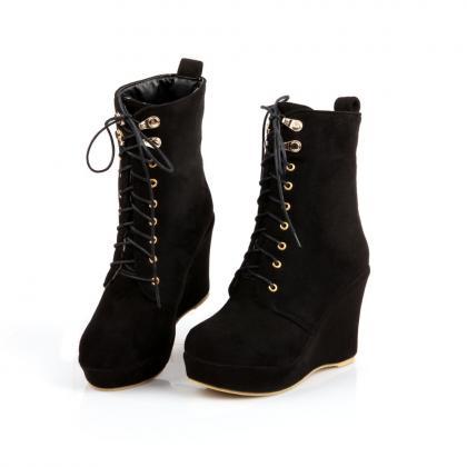 Fashion Lace-up Comfortable Wedges Ankle Boots