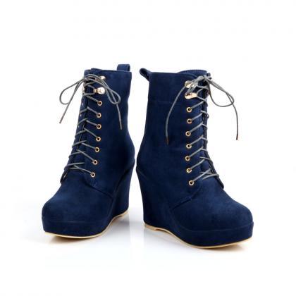 Fashion Lace-up Comfortable Wedges Ankle Boots