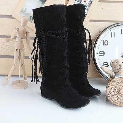 Fashion Increased Weave Tassel Tall Canister Boots