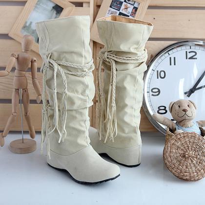 Fashion Increased Weave Tassel Tall Canister Boots