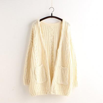 Cable Loose Pockets Knit Long Cardigan