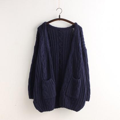 Cable Loose Pockets Knit Long Cardigan