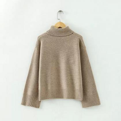 High Neck Flared-sleeve Knitted Sweater