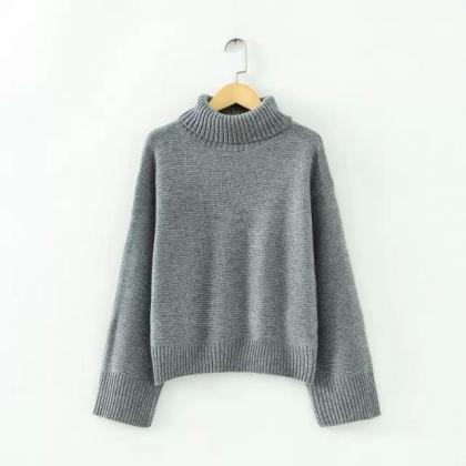 High Neck Flared-sleeve Knitted Sweater