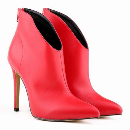 Faux Leather Pointed-toe High Heel Ankle Boots..