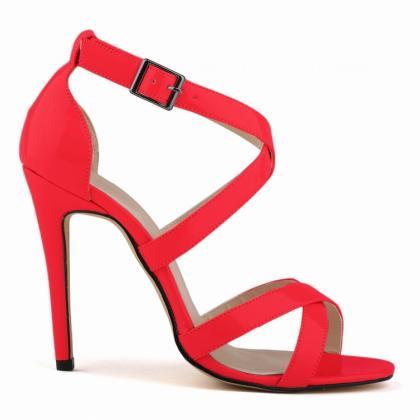 Patent Leather Criss-cross Ankle Straps High Heel..
