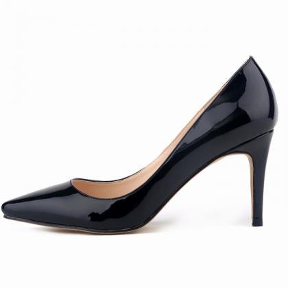 Pointed Toe Patent Leather Kitten Heel Pumps