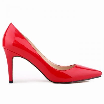 Pointed Toe Patent Leather Kitten Heel Pumps