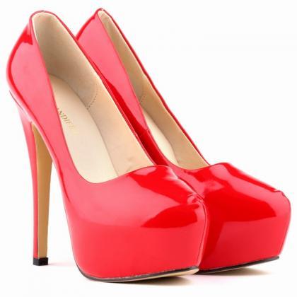 Patent Leather Rounded-toe Platform High Heel..