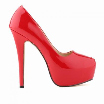 Patent Leather Rounded-toe Platform High Heel..