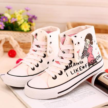 Sweet Hand-painted Lace Up Canvas Sneakers