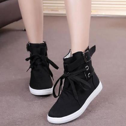 High Tops Belt Buckle Lace Up Canvas Sneakers