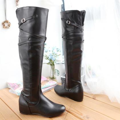 Increased Buckle Belt Strap High Tops Boots