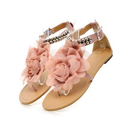 Bohemia Style 3-d Flowers Holiday Sandals