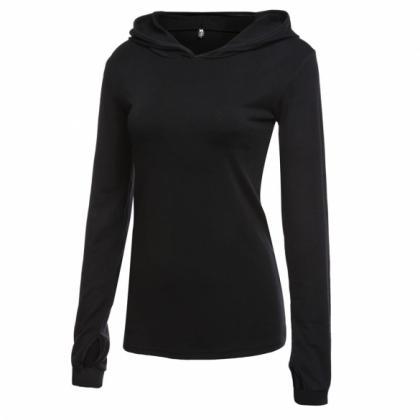 Casual Women Hooded Long Sleeve Pullover Solid..