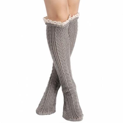 Avidlove Button Boot Socks With Lace Trim Long..